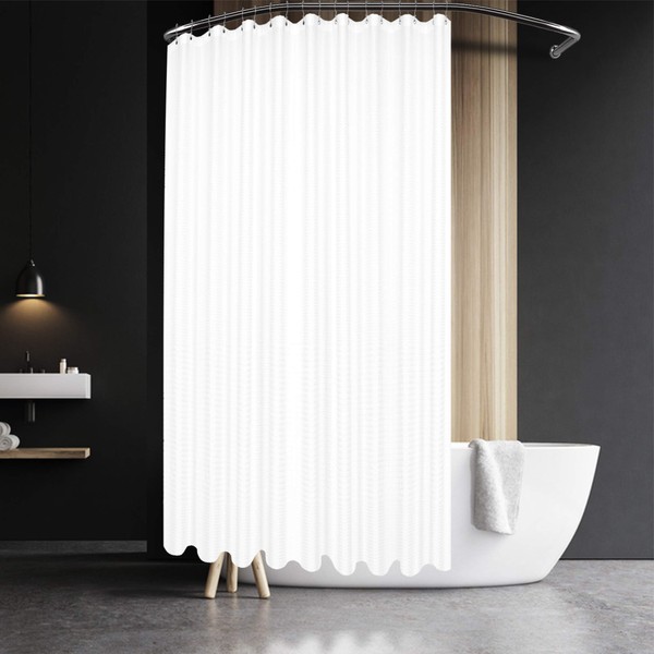 Barossa Design Extra Wide and Extra Long Waffle Weave Shower Curtain 108 x 84 inch, 230 GSM Heavy Fabric No Blowing, Water Repellent, Washable, Spa, White, 18 Holes