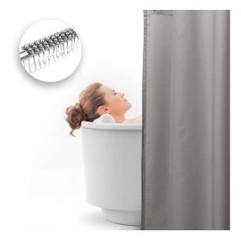 Mebix TRD Cortina De Baño Tela Antihongo 214cm X 183cm Impermeable Color Gris Liso