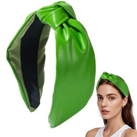 OCOUYVD Knotted Headbands for Women Emerald Green Artificial Faux Leather Headbands with Knots Cute Women's knotted Fashion Fashion Designer for Women Classy Top Knot Headband for Girls