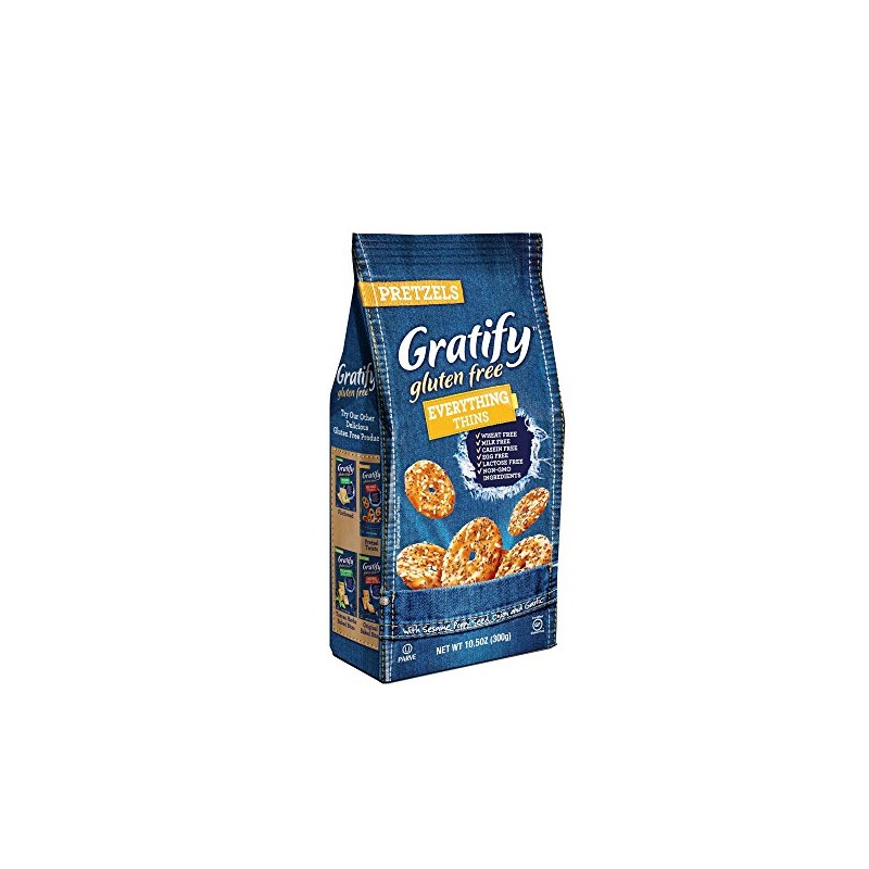 Gratify Gluten Free Pretzel Thins Everything Vegan GF Pretzel Crisps,