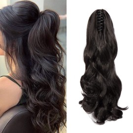 Cybelleza Clip-In Ponytail Extensions Braid Hairpiece Claw Ponytail Hair Extension Like Real Hair Wavy Curly Synthetic Hair Long Hair Heat Resistant Dark Brown