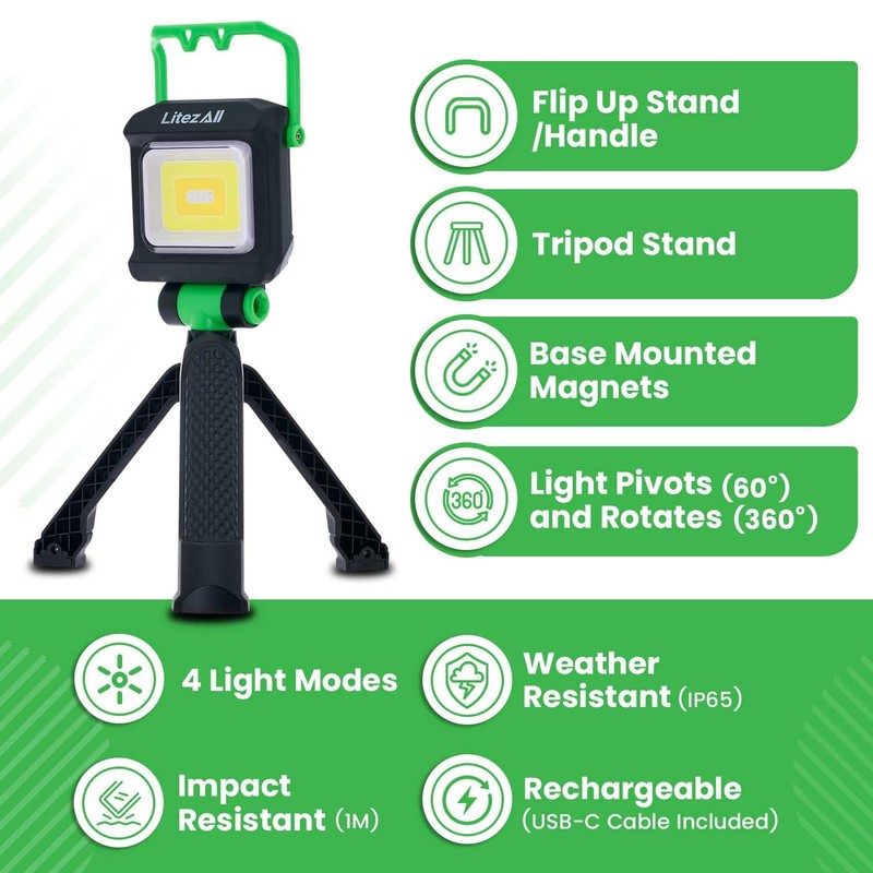 LitezAll 2000 Lumen Rechargeable Work Light with Stand – Tripod