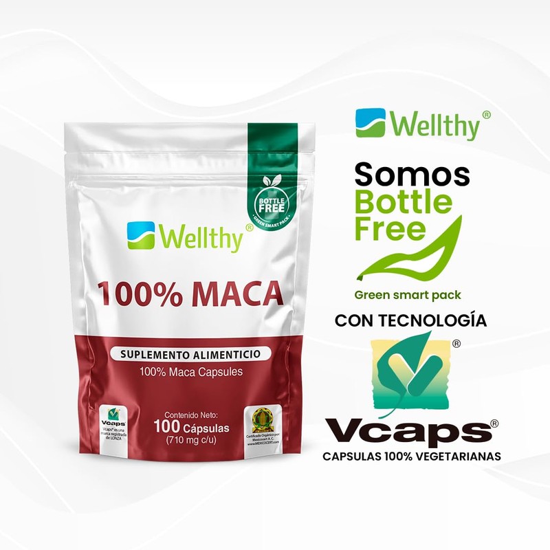 Wellthy Superfoods 100% Maca 100 Cápsulas. 710mg c/u. Maca Premium