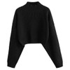 ZAFUL Damen Rollkragenpullover, Kurzer Pullover, Langarm Jumper Sweater (A-Schwarz, M)
