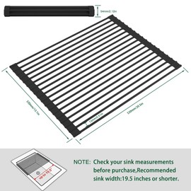 HANZENMA Roll Up Dish Drying Rack Over The Sink Kitchen Roll Up Sink Drying Rack Multipurpose Foldable Sin Drying Mat, Heat-Resistant, Anti-Slip & Anti-Rust Dish Rack for Kitchen, 20.5" x 13", Black