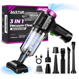 AUXTUR Handheld Vacuum Cordless-3 in 1 Car Vacuum Cleaner High Power-Brushless Motor 12000PA,Super Suction Power Vacuums-Cable-Small, Portable and Rechargeable Cleaner for Car