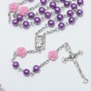 KIMUWHI Purple Catholic Rosary Necklace for Women, Simulated Pearl Prayer