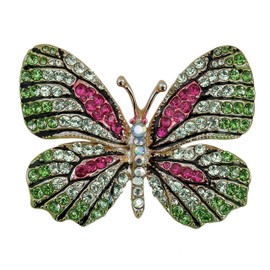 Reizteko Winged Butterfly Crystal Rhinestones Brooch Pin (Green Red)