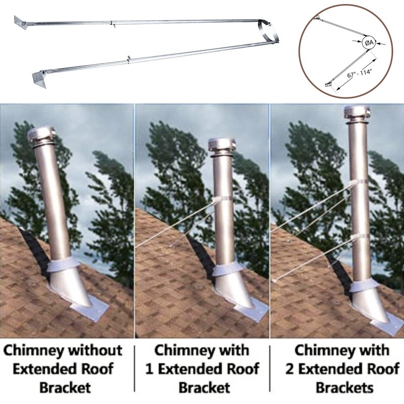 6" Extended Chimney Stove Pipe Roof Bracket Support, Stainless Steel