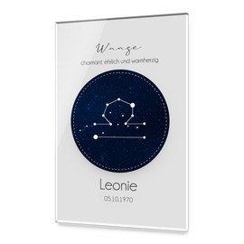 CHRISCK design Astro Wall Picture Acrylic Glass with Zodiac Sign Customisable UV Print with Zodiac Sign and Text Individual Room Decoration Wall Pictures Gift Idea