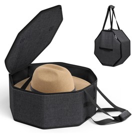 SLEEPING LAMB Hat Box for Travel and Storage, Collapsible Cowboy Cap Organizer for Closet with Handles, Hat Boxes for Men and Women Storage Large Cap Case Carrier with Cardbord, Black