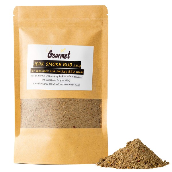 Go Gourmet Jerk BBQ Rub - Mixed Spice Jerk Seasoning Perfect for Chicken Wings and Other Meats - Medium Spicy Seasoning for Mouth-Watering Flavour & Heat Inspired by Jamaican Jerk Recipes - 250g Bag