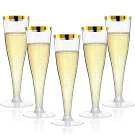 20 Pack Champagne Flutes Plastic Wine Glasses Disposable, 4.5 Oz Gold Rim Mimosa Glasses for 2026 Engagement Wedding Birthday Women's Day Party Supplies, Bulk Toasting Cocktail Cups