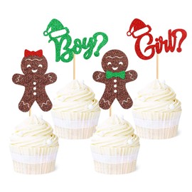 Ercadio 24 Pack Gingerbread Boy or Girl Cupcake Toppers Christmas Gingerbread Man Boy or Girl Cupcake Picks Xmas Holiday Theme Gender Reveal Baby Shower Party Decor Supplies