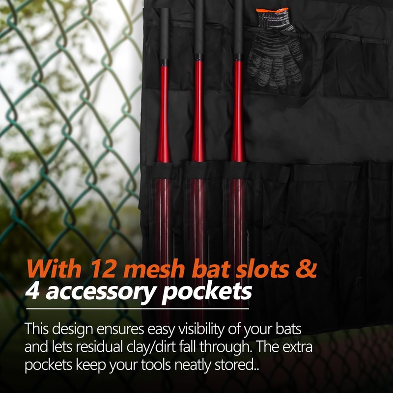Hanging 12 Bats Baseball/Softball Dugout Organizer, Hanging Bat Bag, 600D