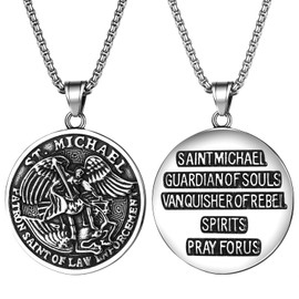 Aroncent Michael Archangel Pendant Necklace: Religious Protection Amulet Pendant for Men Stainless Steel Catholic Medal Jewelry Gift, Standard, Stainless Steel, No Gemstone