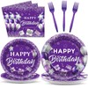 gisgfim 96 Pcs Purple Birthday Party Supplies Paper Plates Napkins