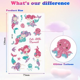 ACWOO Glitter Tattoo Set Children, 20 Sheets Tattoo Children Girls, Waterproof Temporary Tattoos Stickers Girls, Glitter Tattoos Children's Set Girls Party Bag Children's Birthday Party Bag (Unicorn +