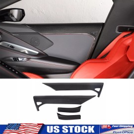Ynei Fits 2020-2024 Corvette C8 interior Door Panel ABS Carbon Fiber trim Cover Set