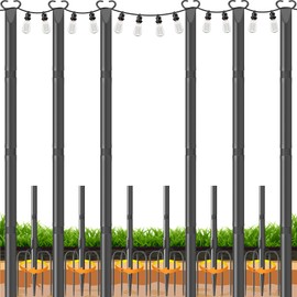 10Ft String Light Poles 6 Pack,Poles for Hanginig Outdoor String Lights with Fork and Fence Clamp
