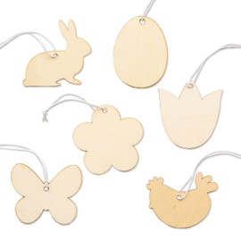 Papierdrachen 12 Wooden Pendants for Colouring for Easter – Size 7 x 7 cm Including Ribbon – Easter Decoration – Painting Fun for Children – Creative Gift Idea – Reusable Set 08