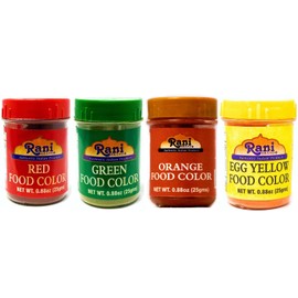 Rani Red, Orange, Green & Yellow (4pk) Food Color Indian 4x25gm (0.88oz) ~ Vegan