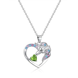 DVAVA unicorn necklace for girls 4-6 Unicorn Birthstone Necklaces for Girls Birthday Christmas Valentines Day Gifts (Colourful-Stone, 08-August)