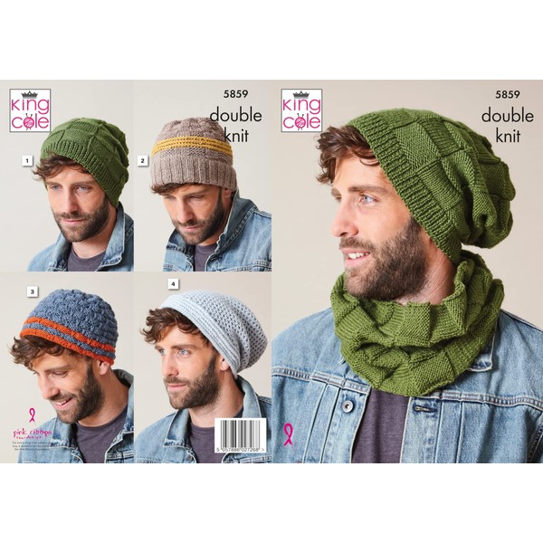 King Cole Mens Double Knit Knitting Pattern Winter Apparel Accessories Hat & Snood (5859)