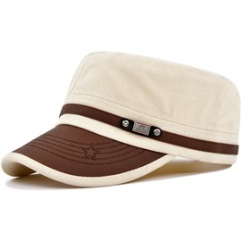 YeeHeen Cadet Army Cap for Men Women Twill Military Corps Hat Flat Top Cap Beige