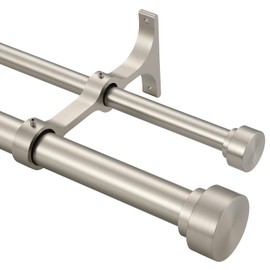 Heavy Duty Double Curtain Rods with Cylindrical Cap Finials 72 to 144” Telescoping Rod 1 Inch Diameter Front Rod and 5/8 Inch Diameter Back Rod Window Drapery Rods, Matte Nickel