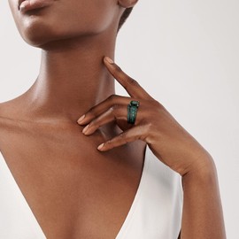 Fashion jewelry Black Gold Plated Green Or Blue CZ Eternity Band Ring Set For Her And Him (Black Gold-Green, 7)