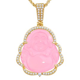 VIKCAUX Laughing Buddha Necklace Luxury Pink Buddha Pendant with 14K Gold Plated Chain Lucky Buddah Necklaces Jewelry for Women
