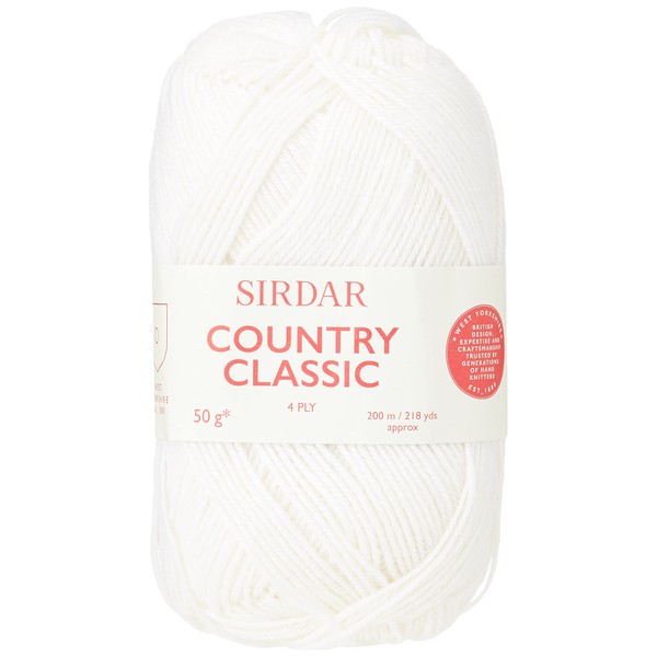 Sirdar Country Classic 4 Ply, White (950), 50g