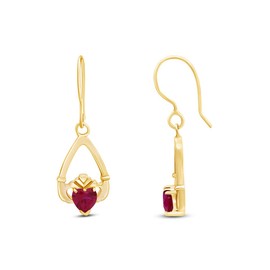 Claddagh Drop Simulated Ruby Earrings In Yellow Gold Over Sterling Silver By jewel Zone US