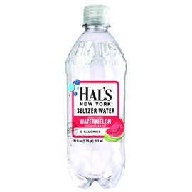 Hal's New York Seltzer Water, Watermelon Sparkling Water, 20 Fl Oz Bottles (Pack of 24)
