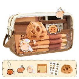 BULZEU Capybara Pencil Case, Capybara Stationery Bag, Transparent Cute Capybara Pencil Pouch with Compartments, Wide Opening Mouth Pencil Pouch for Kids Stationery Cosmetics Toiletry Storage,No Pencil