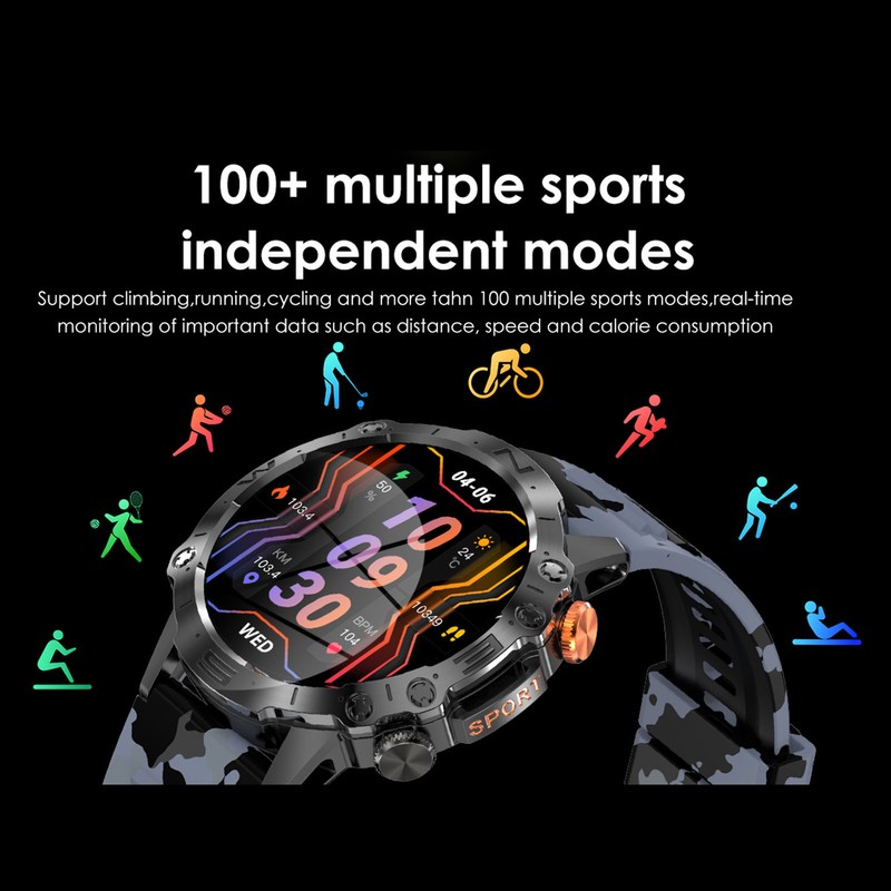 Smart Watches Camouflage Black With External Speaker Outdoor Smart Watch