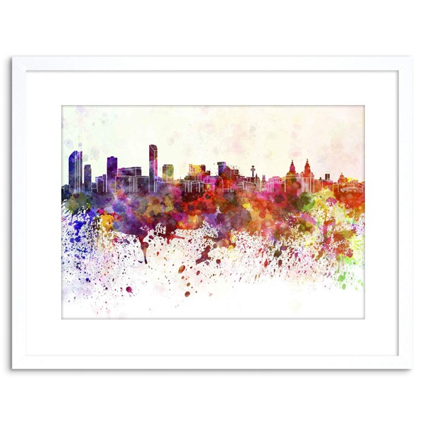 Wee Blue Coo Painting Cityscape Liverpool Skyline Paint Splash Framed Wall Art Print