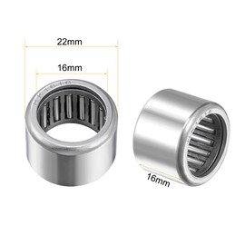 sourcing map HK1616 Drawn Cup Needle Roller Bearings, Open End, 16mm Bore, 22mm OD, 16mm Width 14300N Static Load 10100N Dynamic Load 14000rpm Limiting Speed 5pcs