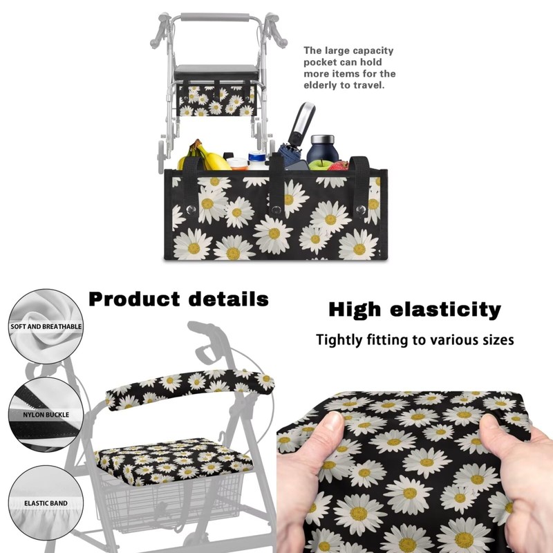 LedBack Rollator Walker Accessories 3 Pack Daisy Rollator Walker Seat