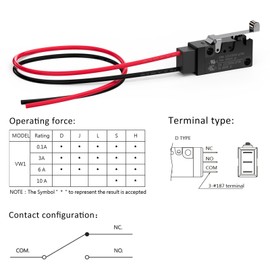 DIYhz Hinge Roller Lever Waterproof Momentary Push Button Micro Limit Switch with Line NC(Normally Closed) Snap Action Mini Switches 2 Pins 1 Pc ​for Arduino, Appliance and Electronic Equipment