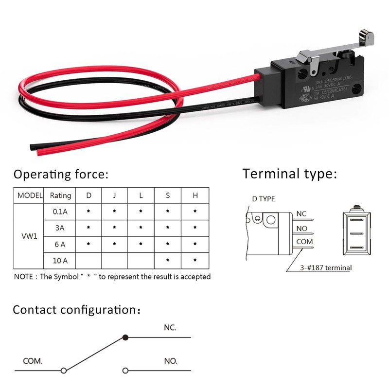 DIYhz Hinge Roller Lever Waterproof Momentary Push Button Micro Limit