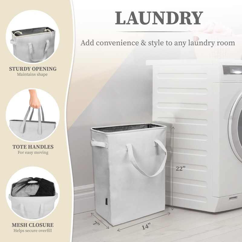 BROOKSTONE, Slim Laundry Hamper with Handles, Perfectly Sized for Everyday