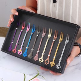 Buyer Star Small Cocktail Forks, Stainless Steel Appetizer Forks, Two Prong Mini Forks for Desserts, Fruit, Cheese & Pastry, Dishwasher safe, 4.9 Insh, 10pcs