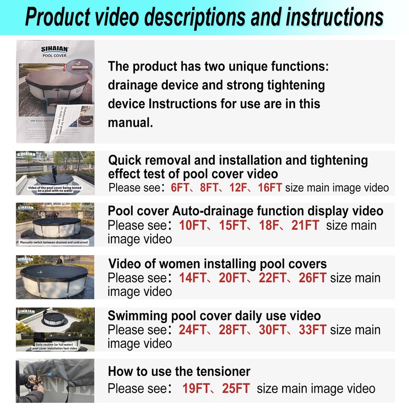 SIHAIAN 20 Ft Pool Cover, with Automatic Drain Round Pool