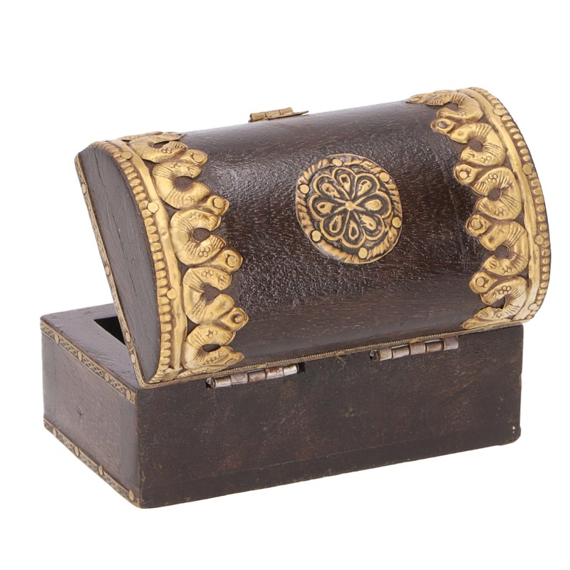 GURU SHOP Rustic semi-circular small treasure chest, wooden box, jewellery
