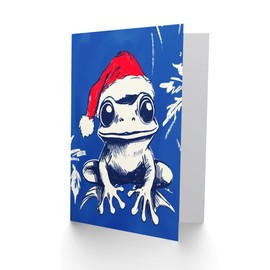 Artery8 Santa Hat Cute Frog Vibrant Drawing Blank For Him Or Her Art Xmas Festive Christmas Card