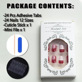 24Pcs Christmas Press on Nails Short Square Nails Christmas Gift Snowflakes Fake Nails with Glue Red Christmas Tree Stripe Acrylic Nails Design Winter Xmas False Nails Stick on Nails for Women Girls