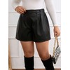 MakeMeChic Women's Plus Size PU Leather Shorts Loose Button Front