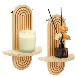 LESES Bohemian Wood Candle Sconces Set of 2 - Wall Mounted Candle Holders Art Decor, Rustic Farmhouse Floating Wall Sconces Shelf for Living Room, Dining Room, Hallway